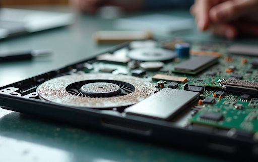 Notebook com ventilação suja e superaquecida.