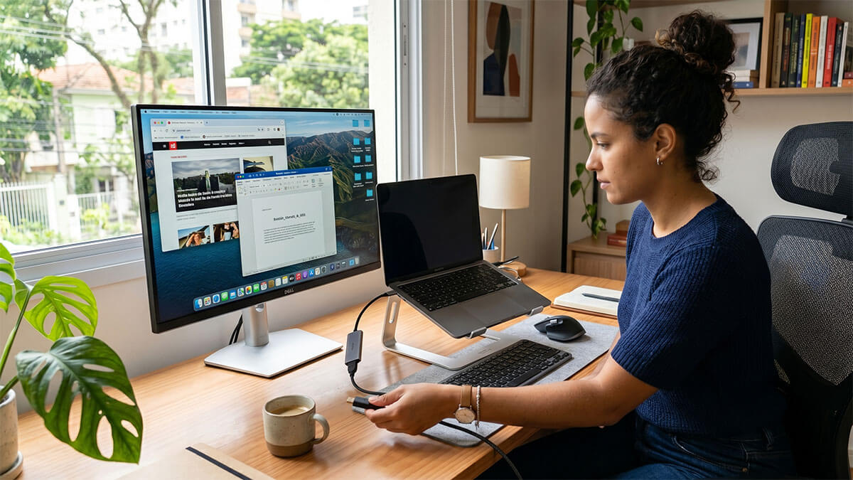 Diagnóstico de tela do MacBook com problema usando monitor externo